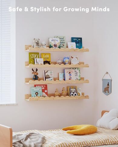 Seocry Kids' Bookshelf Set of 4 - White Floating Nursery Book Shelves, Picture Ledge Shelf for Wall Decor and Storage - Perfect for Books, Toys, Photo Frames, and Nursery Décor in Saudi Arabia