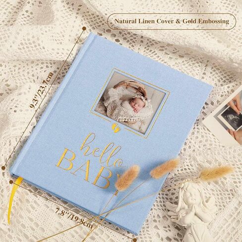Lanpn Newborn Baby Memory Book, Baby First 5 Year Keepsake Gift with DIY Window, Linen Baby Memories Journal Scrapbook Photo Book, Baby Milestone Album for Boy Girl New Parents (Pink, 154 Pages) in Saudi Arabia
