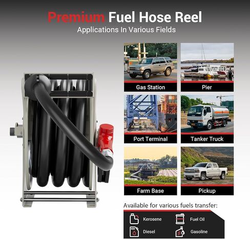 بكرة خرطوم وقود الديزل 3/4 '' × 50 قدم مع فوهة وقود ، بكرة خرطوم الوقود 300PSI قابلة للتراجع عن طريق البناء الصلب الصناعي الثقيل in Kuwait