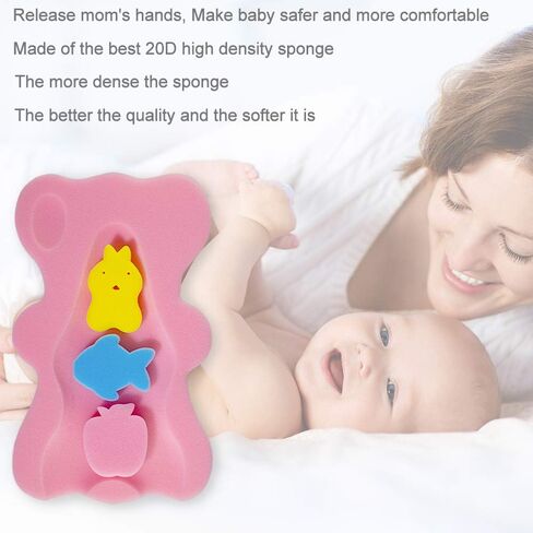 Soft Infant Bath Sponge Skid Proof Baby Bath Mat Newborn Odor Free (Pink) in Saudi Arabia