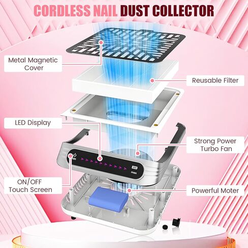 جامع غبار الأظافر Imeshbean ، Tech Cordless Dust Collector Tech ، جامع غبار مروحة الأظافر القوية مع التحكم في شاشة اللمس 10-gear ، مرشحات قابلة لإعادة الاستخدام ، للمنزل والصالون ، ضوضاء منخفضة in Saudi Arabia