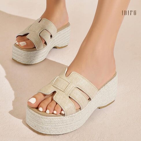 Idifu in3 منصة Espadrille Wedge Sandals للنساء شرائح شريحة Sandal Summer Beach مريحة لطيفة in Kuwait