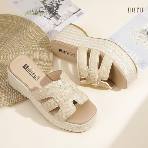 Idifu in3 منصة Espadrille Wedge Sandals للنساء شرائح شريحة Sandal Summer Beach مريحة لطيفة in Kuwait