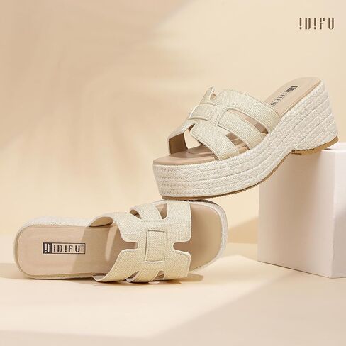 Idifu in3 منصة Espadrille Wedge Sandals للنساء شرائح شريحة Sandal Summer Beach مريحة لطيفة in Kuwait