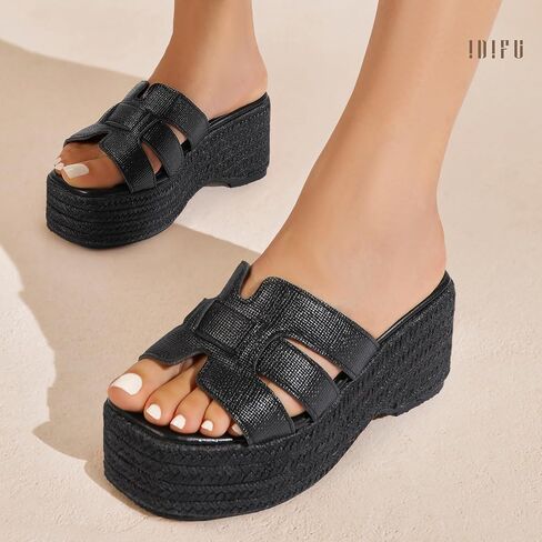 Idifu in3 منصة Espadrille Wedge Sandals للنساء شرائح شريحة Sandal Summer Beach مريحة لطيفة in Kuwait