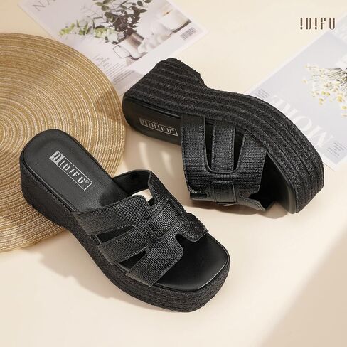 Idifu in3 منصة Espadrille Wedge Sandals للنساء شرائح شريحة Sandal Summer Beach مريحة لطيفة in Kuwait