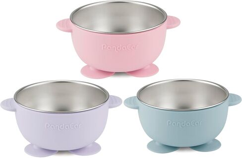 PANDAEAR ​​3 Pack Baby Baby Stain Feather مع شفط ، وعاء طعام غير قابل للانزلاق مع غلاف السيليكون للأطفال الصغار ، قاعدة قوية إضافية ، مجانية BPA in Saudi Arabia