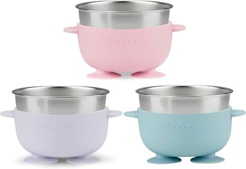 PANDAEAR ​​3 Pack Baby Baby Stain Feather مع شفط ، وعاء طعام غير قابل للانزلاق مع غلاف السيليكون للأطفال الصغار ، قاعدة قوية إضافية ، مجانية BPA in Saudi Arabia