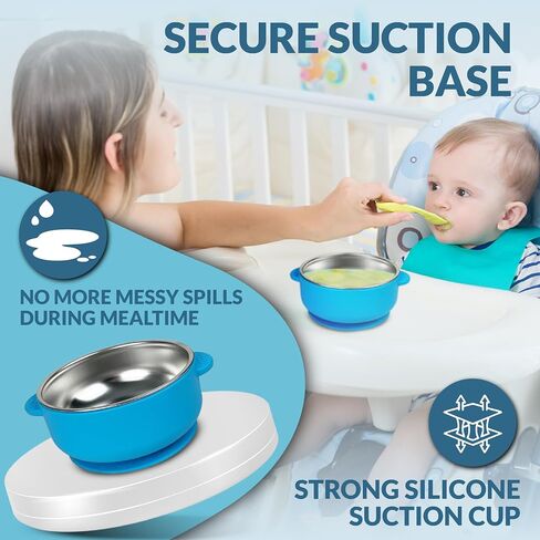 BRYSEVCO Toddler Bowls – Elegant Stainless Steel Feeding Set with 4 Suction Bowls, Lids & Travel Bag – BPA-Free, Spill-Resistant & Dishwasher-Safe in Saudi Arabia