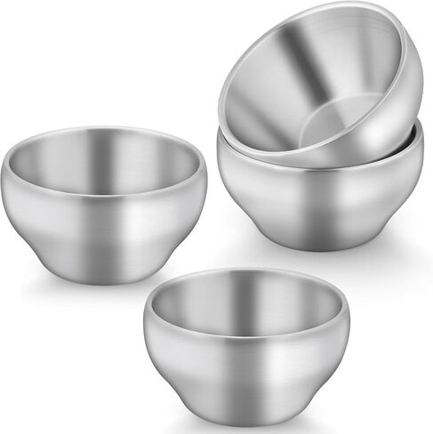 Teamfar Stainsit Steel Bowls for Kids ، 12oz Metal Baby Bowls مجموعة من 4 ، وعاء أطفال مزدوج الجدار للحبوب/الوجبات الخفيفة/الحساء ، غير سامة ، آمنة in Kuwait
