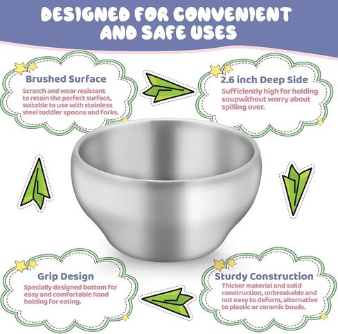 Teamfar Stainsit Steel Bowls for Kids ، 12oz Metal Baby Bowls مجموعة من 4 ، وعاء أطفال مزدوج الجدار للحبوب/الوجبات الخفيفة/الحساء ، غير سامة ، آمنة in Kuwait