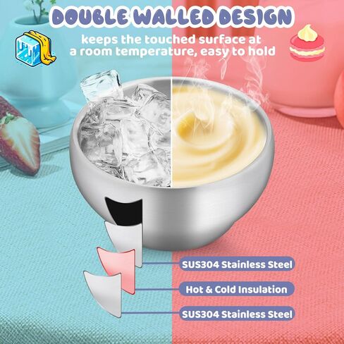 Teamfar Stainsit Steel Bowls for Kids ، 12oz Metal Baby Bowls مجموعة من 4 ، وعاء أطفال مزدوج الجدار للحبوب/الوجبات الخفيفة/الحساء ، غير سامة ، آمنة in Kuwait