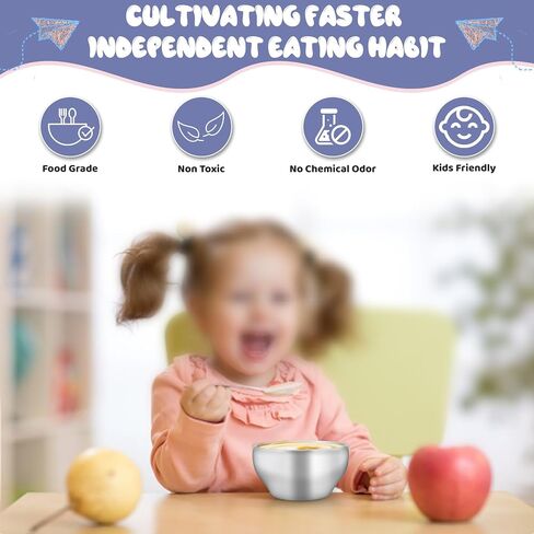 Teamfar Stainsit Steel Bowls for Kids ، 12oz Metal Baby Bowls مجموعة من 4 ، وعاء أطفال مزدوج الجدار للحبوب/الوجبات الخفيفة/الحساء ، غير سامة ، آمنة in Kuwait