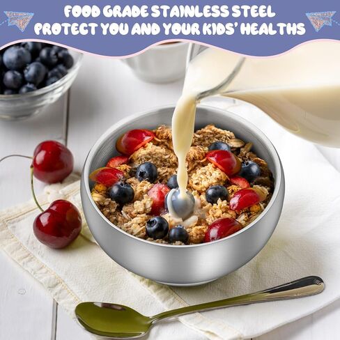 Teamfar Stainsit Steel Bowls for Kids ، 12oz Metal Baby Bowls مجموعة من 4 ، وعاء أطفال مزدوج الجدار للحبوب/الوجبات الخفيفة/الحساء ، غير سامة ، آمنة in Kuwait
