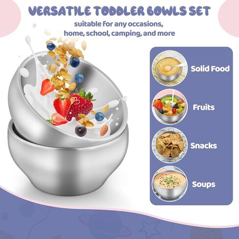Teamfar Stainsit Steel Bowls for Kids ، 12oz Metal Baby Bowls مجموعة من 4 ، وعاء أطفال مزدوج الجدار للحبوب/الوجبات الخفيفة/الحساء ، غير سامة ، آمنة in Kuwait