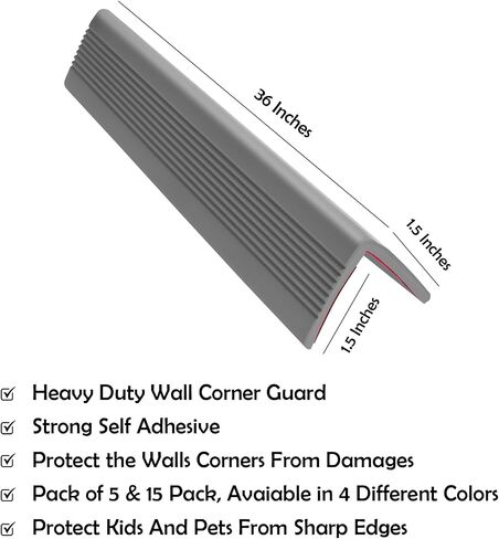 Rubber Bond Wall Corner Guard Edge Protector, Baby Proofing Corner Guards | Self-Adhesive Furniture Edge Strips for Home & Office (Black, 5 Pack) in Kuwait
