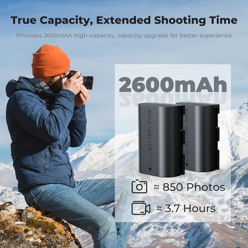 K&F Concept LP-E6NH بديل بطارية ومجموعة الشاحن ، بطاريات 2 2600 مللي أمبير في الساعة Canon EOS R6 R5 5D MARK II/III/IV 6D 6D MARK II 7D II 90D 70D in Kuwait