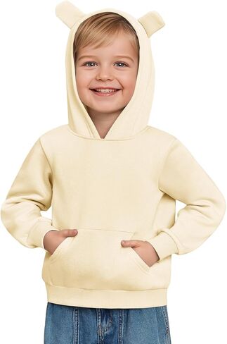 Haloumoning Baby Toddler Kid Boy Hooded Sweatshirts Fleece Hoodies Ear Hoodie Pullover Clothes with Pocket 1-8 Years in Saudi Arabia