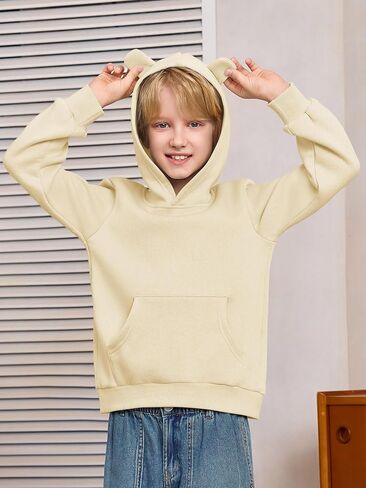 Haloumoning Baby Toddler Kid Boy Hooded Sweatshirts Fleece Hoodies Ear Hoodie Pullover Clothes with Pocket 1-8 Years in Saudi Arabia