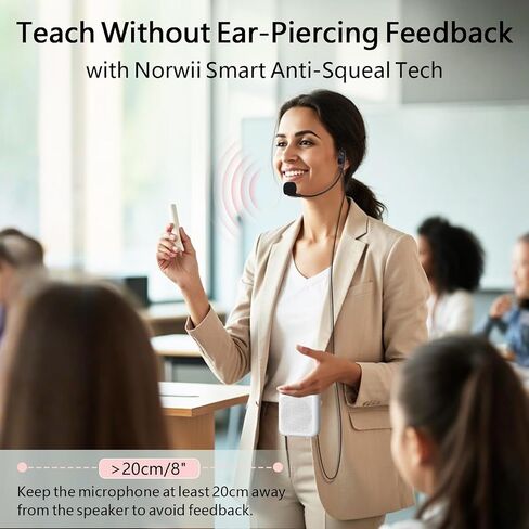 NORWII S358 Portable 2000mAh Rechargeable Voice Amplifier with Wired Microphone Headset & Waistband, Personal Microphone and Speaker for Teachers, Presentation, Tour Guides (White) in Kuwait