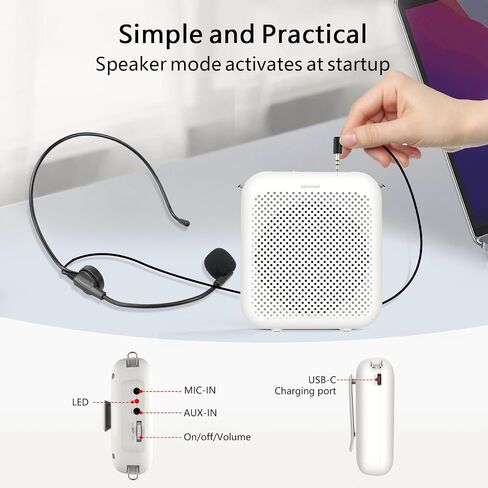NORWII S358 Portable 2000mAh Rechargeable Voice Amplifier with Wired Microphone Headset & Waistband, Personal Microphone and Speaker for Teachers, Presentation, Tour Guides (White) in Kuwait