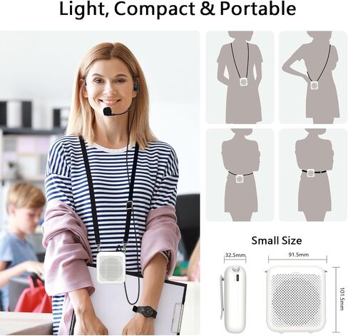 NORWII S358 Portable 2000mAh Rechargeable Voice Amplifier with Wired Microphone Headset & Waistband, Personal Microphone and Speaker for Teachers, Presentation, Tour Guides (White) in Kuwait