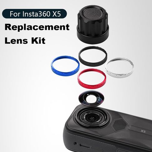 Lens Replacement Kit for Insta360 X5, Portbale [2 Pcs] Optical Glass Cover with Removal Tool + 2 Black Base, Easy Installation, Lens Guard Camera Kit for Insta 360 X5 Accessories in Saudi Arabia