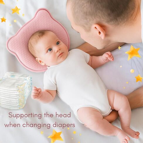 Soft Memory Foam Baby Changing Station Support pad for Infant,Removable Cover, Portable Travel Cushion with Bear Cover – Comfortable Head Support for Kids, Breathable and Washable (Pink) in Saudi Arabia