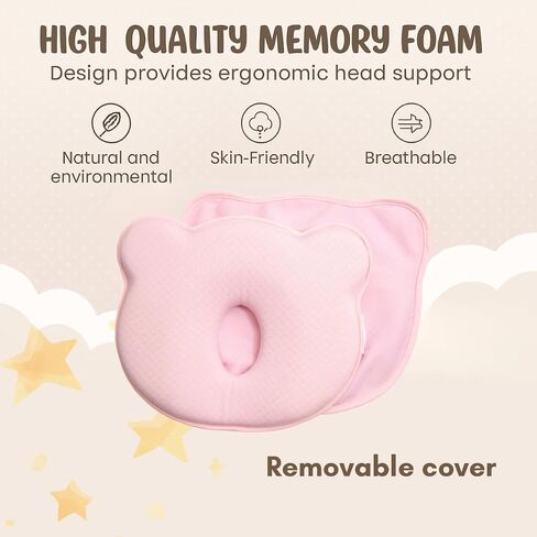 Soft Memory Foam Baby Changing Station Support pad for Infant,Removable Cover, Portable Travel Cushion with Bear Cover – Comfortable Head Support for Kids, Breathable and Washable (Pink) in Saudi Arabia