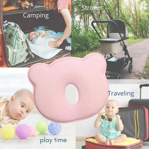 Soft Memory Foam Baby Changing Station Support pad for Infant,Removable Cover, Portable Travel Cushion with Bear Cover – Comfortable Head Support for Kids, Breathable and Washable (Pink) in Saudi Arabia