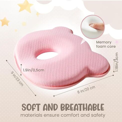 Soft Memory Foam Baby Changing Station Support pad for Infant,Removable Cover, Portable Travel Cushion with Bear Cover – Comfortable Head Support for Kids, Breathable and Washable (Pink) in Saudi Arabia