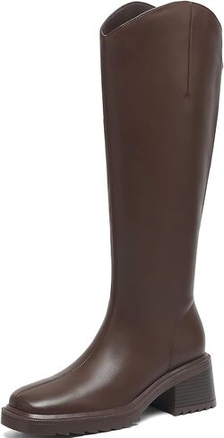 ركبة المرأة عالية أحذية V-Cut Squot Square Tee Cheel Boots مع سحاب الخلفي ، العروة المقاومة للانزلاق ، يركب أحذية طويلة للنساء للنساء 2025 in Saudi Arabia