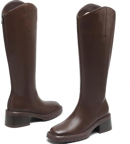 ركبة المرأة عالية أحذية V-Cut Squot Square Tee Cheel Boots مع سحاب الخلفي ، العروة المقاومة للانزلاق ، يركب أحذية طويلة للنساء للنساء 2025 in Saudi Arabia
