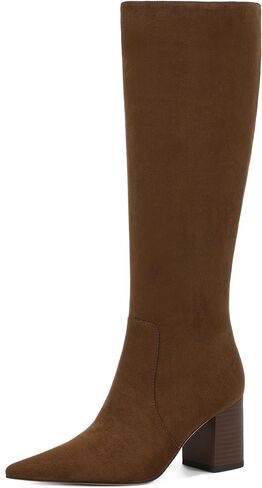 Celnepho Knee Boots High Boots مدببة إصبع القدم عجل عجل طويل القامة أحذية مكتنزة كتلة عالية الكعب طويل أحذية طويلة السوستة الجانبية الأحذية in Kuwait