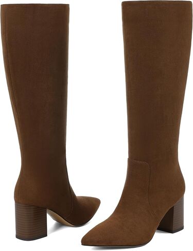 Celnepho Knee Boots High Boots مدببة إصبع القدم عجل عجل طويل القامة أحذية مكتنزة كتلة عالية الكعب طويل أحذية طويلة السوستة الجانبية الأحذية in Kuwait