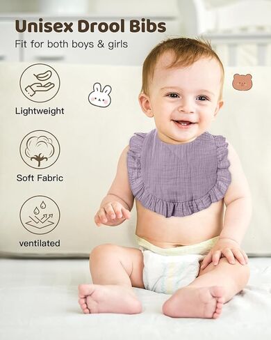 Lictin 8-Pack Muslin Baby Bibs - Bandana Drooling and Teething Bibs, Unisex Cotton in Saudi Arabia