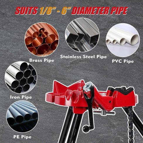 Tripod Pipe Chain Vise Stand, 1/8" -6" Capacity, Long-lasting Pipe Stand with Foldable Steel Legs for Pipe Cutting & Bending & Threading, for Pipefitters, Plumbers in Saudi Arabia