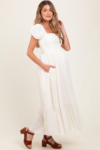 PinkBlush Ruffle Detail Square Neck Maternity Maxi Dress in Saudi Arabia