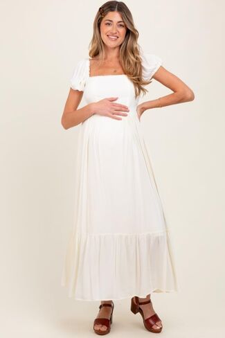 PinkBlush Ruffle Detail Square Neck Maternity Maxi Dress in Saudi Arabia