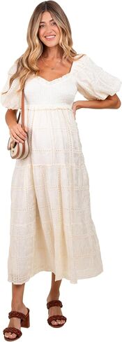 PinkBlush Smocked Puff Sleeve Maternity Maxi Dress in Saudi Arabia
