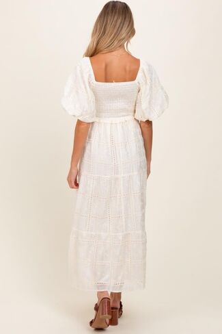 PinkBlush Smocked Puff Sleeve Maternity Maxi Dress in Saudi Arabia