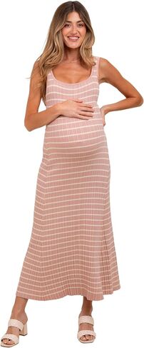 PinkBlush Blush/Lightweight Rib Fit and Flare Maternity Midi Dress in Saudi Arabia