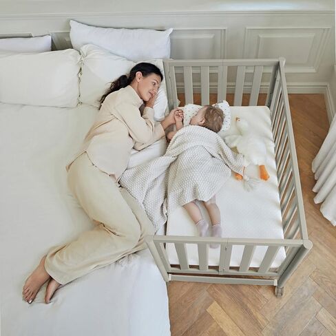 EvoNook 6-in-1 Convertible Mini Crib, 100% New Zealand Wood, 4 Adjustable Mattress Heights, Crib with Mattress, Washed Natural in Kuwait