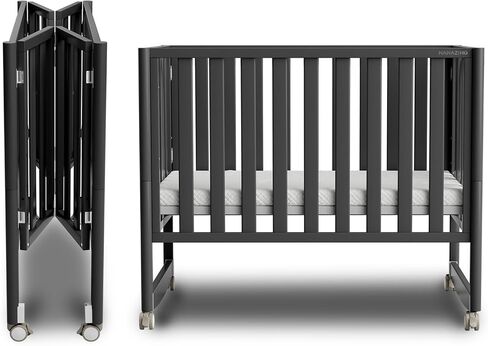 EvoNook 6-in-1 Convertible Mini Crib, 100% New Zealand Wood, 4 Adjustable Mattress Heights, Crib with Mattress, Washed Natural in Kuwait