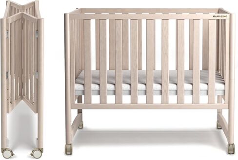EvoNook 6-in-1 Convertible Mini Crib, 100% New Zealand Wood, 4 Adjustable Mattress Heights, Crib with Mattress, Washed Natural in Kuwait