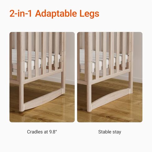 EvoNook 6-in-1 Convertible Mini Crib, 100% New Zealand Wood, 4 Adjustable Mattress Heights, Crib with Mattress, Washed Natural in Kuwait