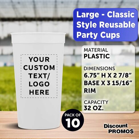 Custom Plastic Stadium Cups 32 oz. Set of 50, Personalized Bulk Pack - Perfect for Summer, Sporting Events, Birthdays, Picnic, Beach, Parties - Blue in Saudi Arabia