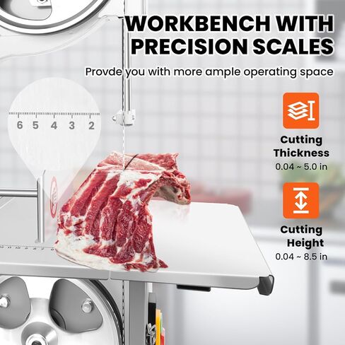 Commercial Bandsaw Machine, 1500W Electric Bone Saw Machine, 19x14" Stainless Steel Worktable, Cuts 0.04-5.0" Thickness, Frozen Meat Cutter with 8 Blades Included, for Rib Pork Beef in Kuwait