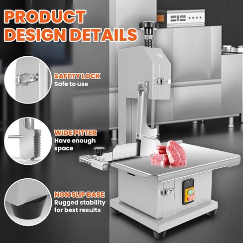 Commercial Bandsaw Machine, 1500W Electric Bone Saw Machine, 19x14" Stainless Steel Worktable, Cuts 0.04-5.0" Thickness, Frozen Meat Cutter with 8 Blades Included, for Rib Pork Beef in Kuwait