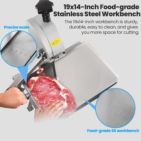 Commercial Bandsaw Machine, 1500W Electric Bone Saw Machine, 19x14" Stainless Steel Worktable, Cuts 0.04-5.0" Thickness, Frozen Meat Cutter with 8 Blades Included, for Rib Pork Beef in Kuwait